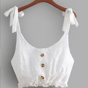 White boho crop top - tie top - size medium